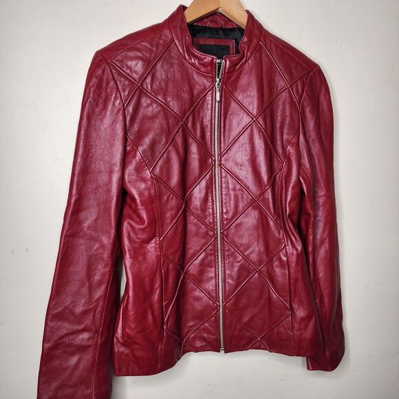 Vintage Mossimo Red Leather Jacket Oxblood Y2K Medium Cafe Racer Moto - Picture 5 of 14